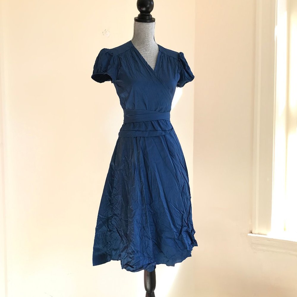 NEW Calypso Christiane Celle Silk Julia Wrap Dress Navy Blue XS Resortwear Midi